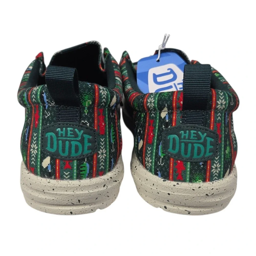 Hey Dude Wally Fishmas Sweater Shoes Mens 10 Green Christmas Slip On Loafers NWT